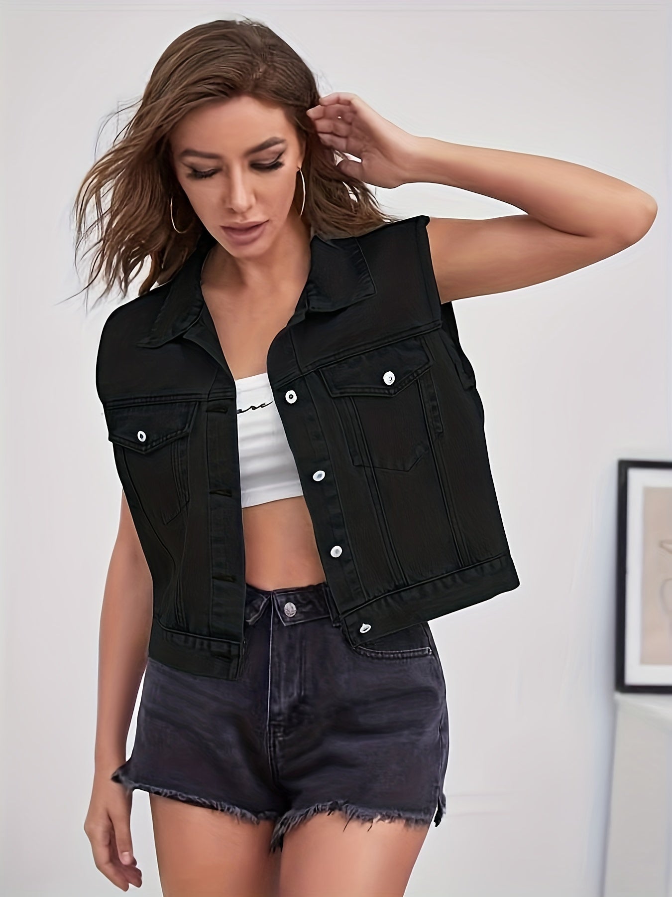 Johanna - Sleeveless Denim Jacket with Flap Pockets