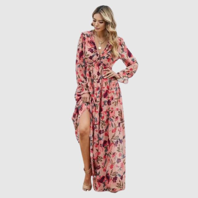Chiffon Maxi Dress with Floral Print