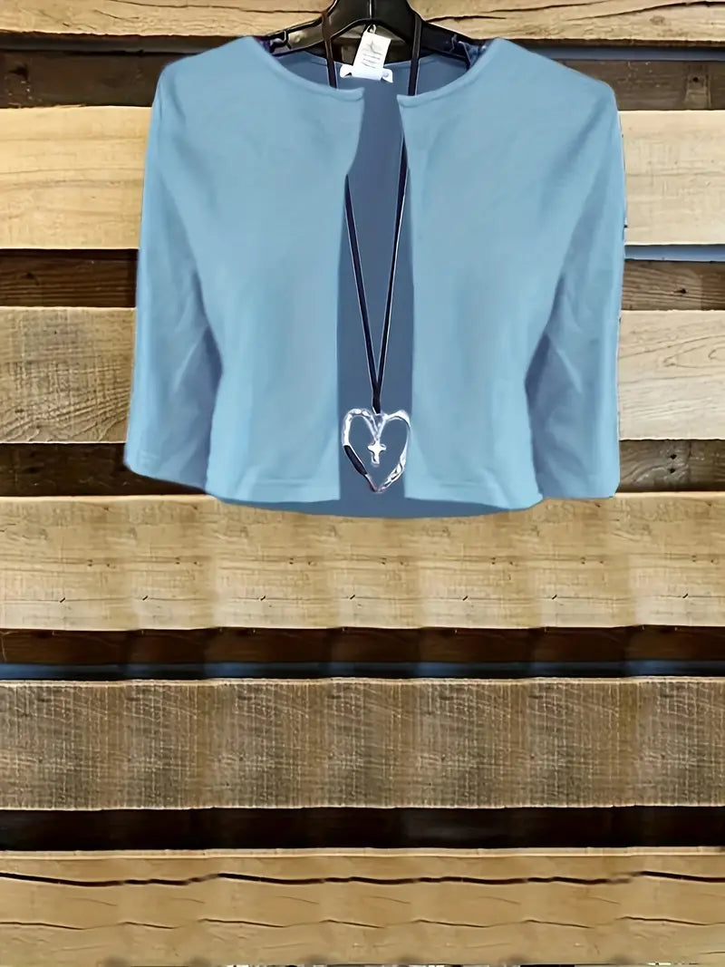 Stylish Floral Two-Piece Dress Set with Solid Crop Top and Round Neckline