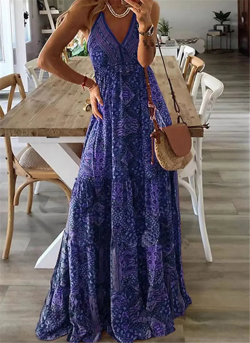 Bohemian Floral Dress for Women with High Waist