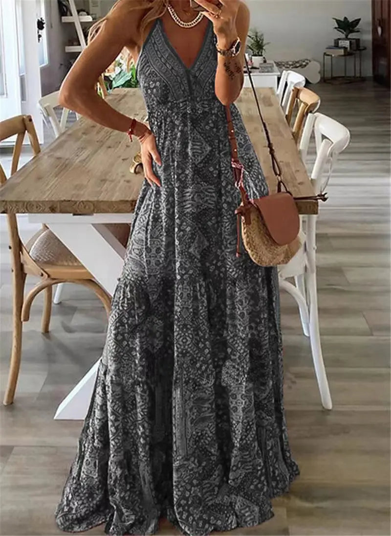 Bohemian Floral Dress for Women with High Waist