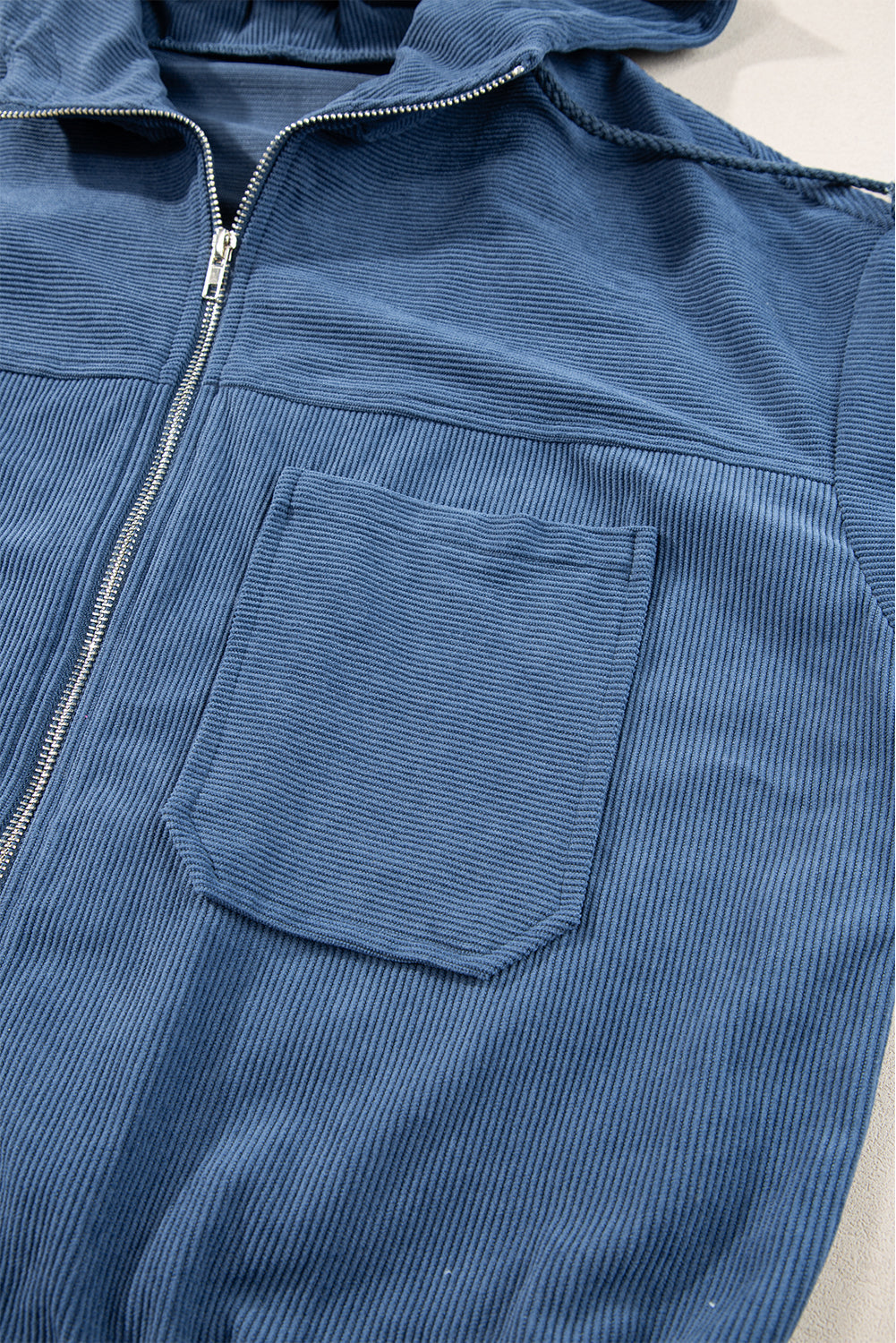 Adjustable Drawstring Teal Zip-Up Hooded Jacket