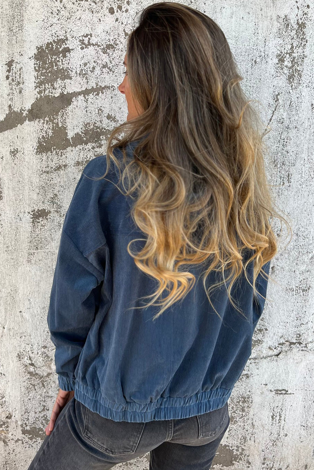 Adjustable Drawstring Teal Zip-Up Hooded Jacket