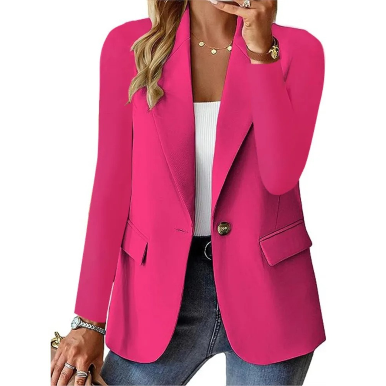 Button-Closure Women's Blazer with Practical Pockets