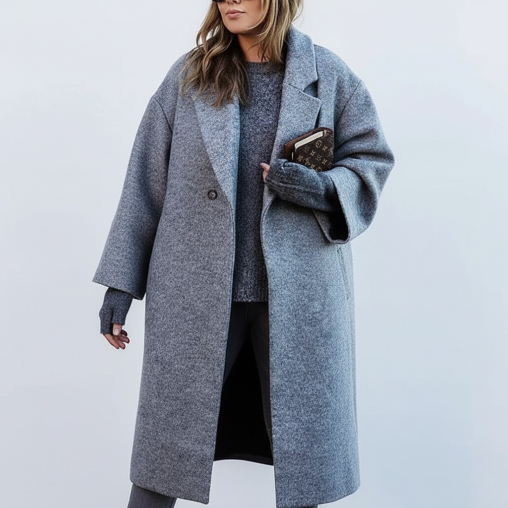 Plus Size Women's Long Wool Overcoat