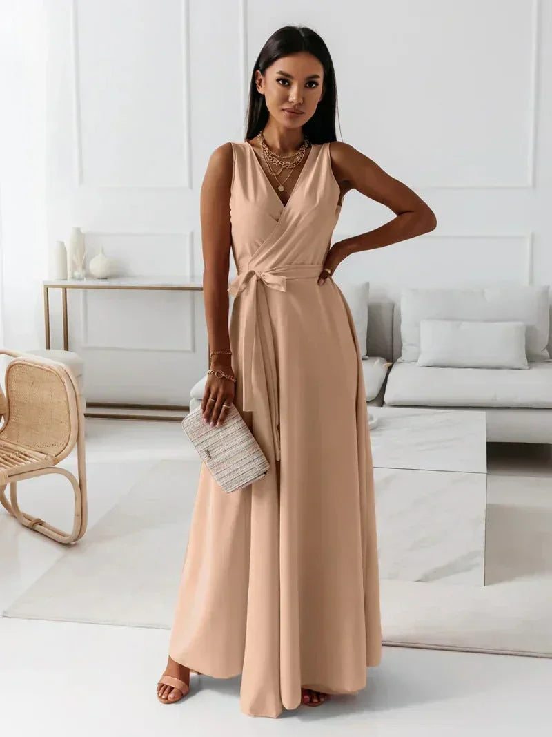 V-Neck Maxi Dress for Women in Solid Colors