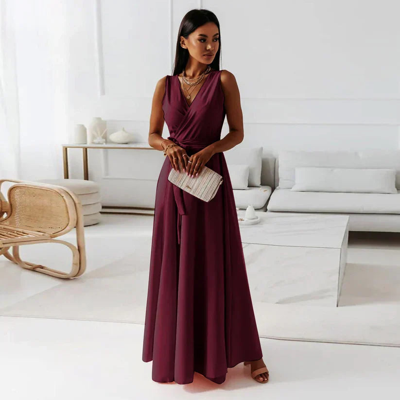 V-Neck Maxi Dress for Women in Solid Colors