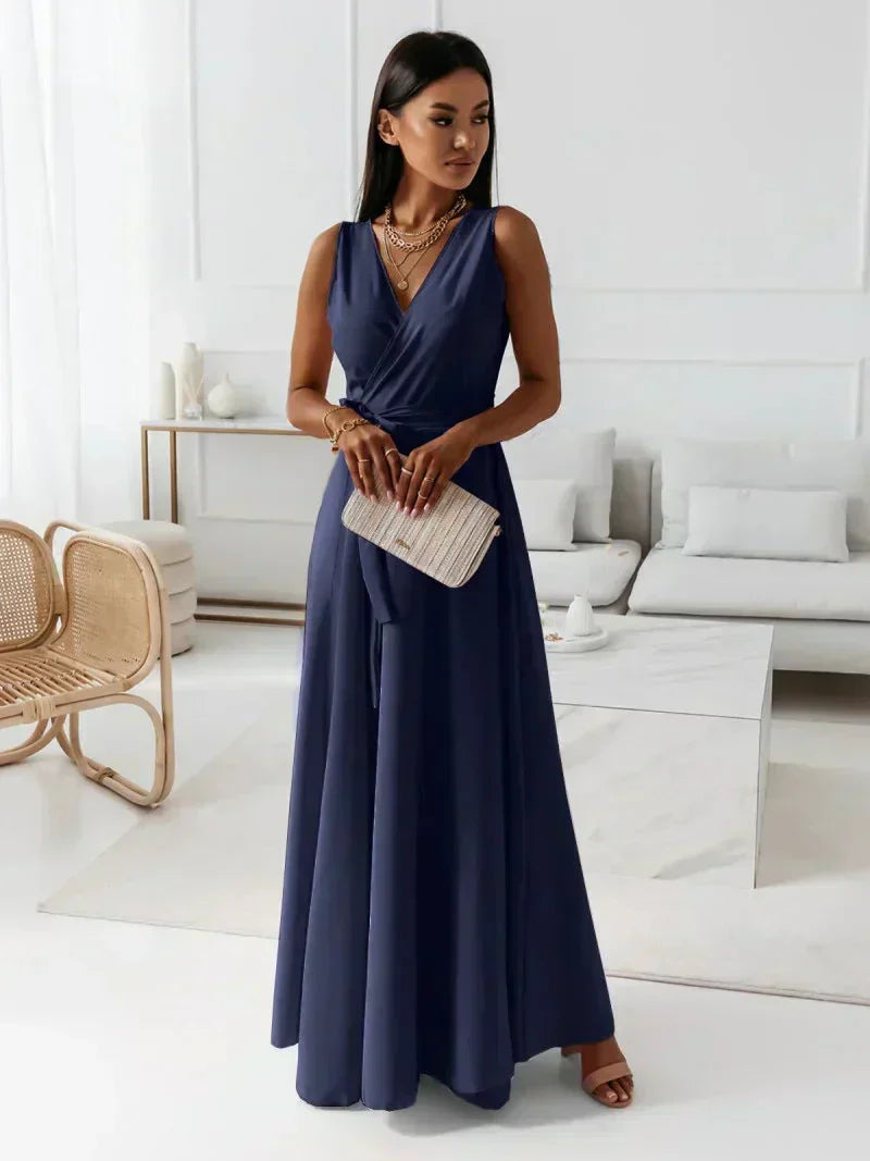 V-Neck Maxi Dress for Women in Solid Colors