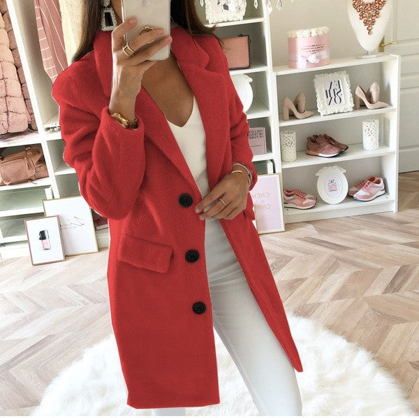 Women's Notched Collar Double-Breasted Wool Coat