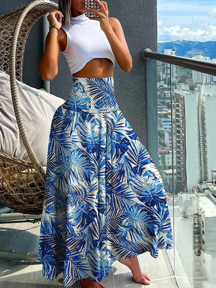 Elegant High-Waisted A-Line Skirt with Comfortable Elastic Waist and Graceful Flow