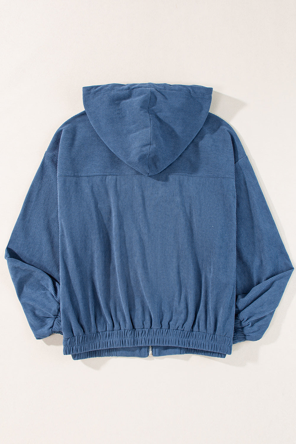Adjustable Drawstring Teal Zip-Up Hooded Jacket