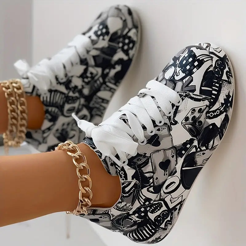 Graffiti Print Layered Sneakers for Women