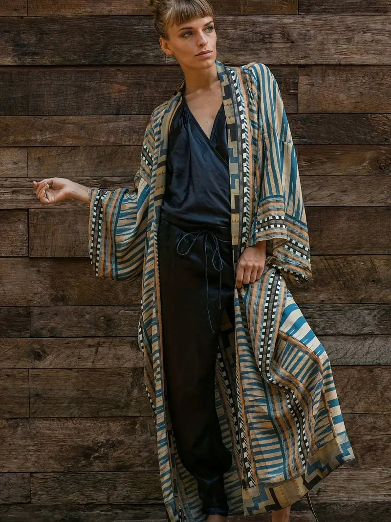 Plus Size Bohemian Kimono with Adjustable Tie Waist
