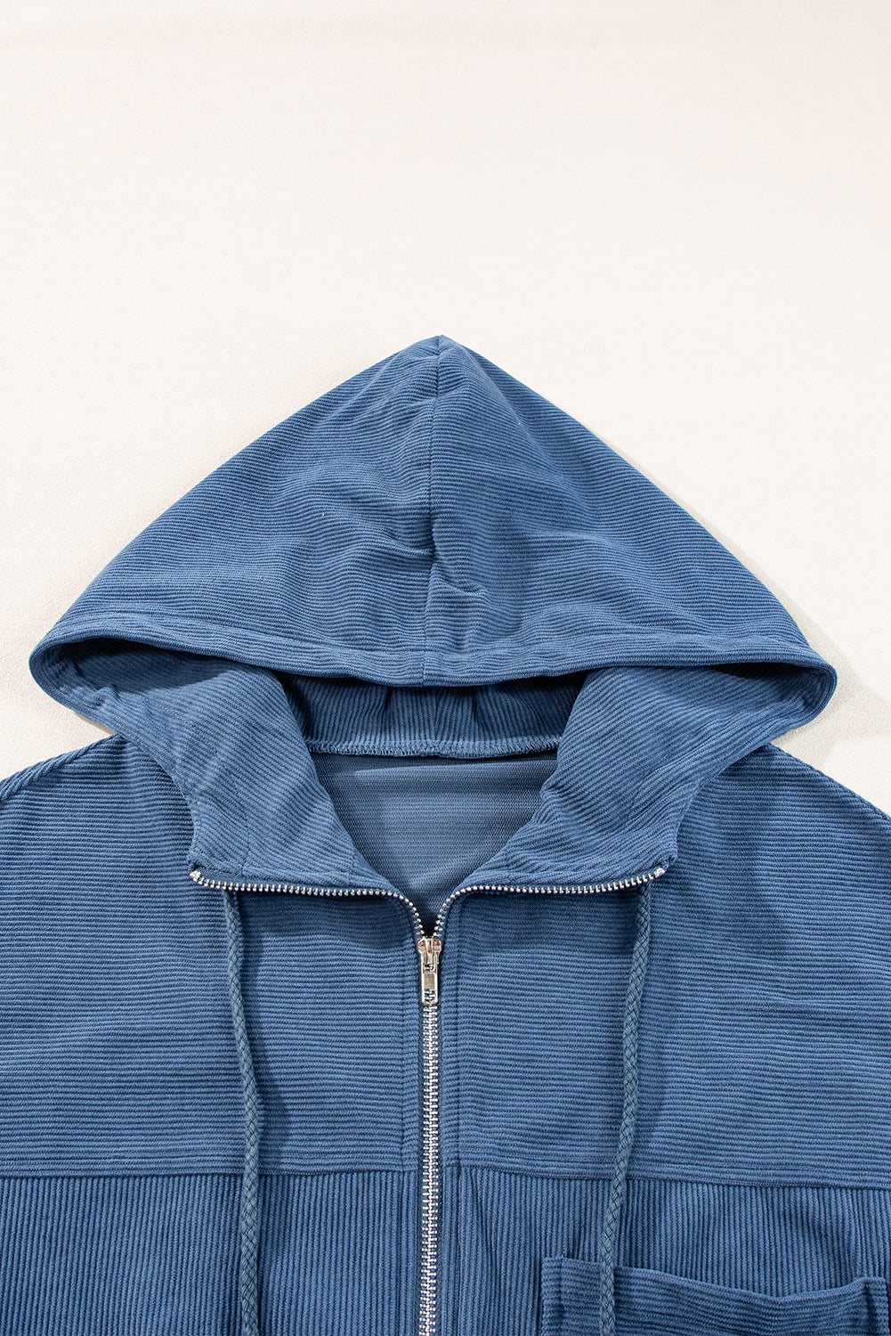 Adjustable Drawstring Teal Zip-Up Hooded Jacket