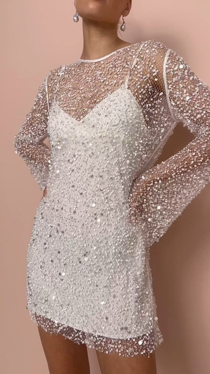 Shimmering Sheer Mesh Evening Gown