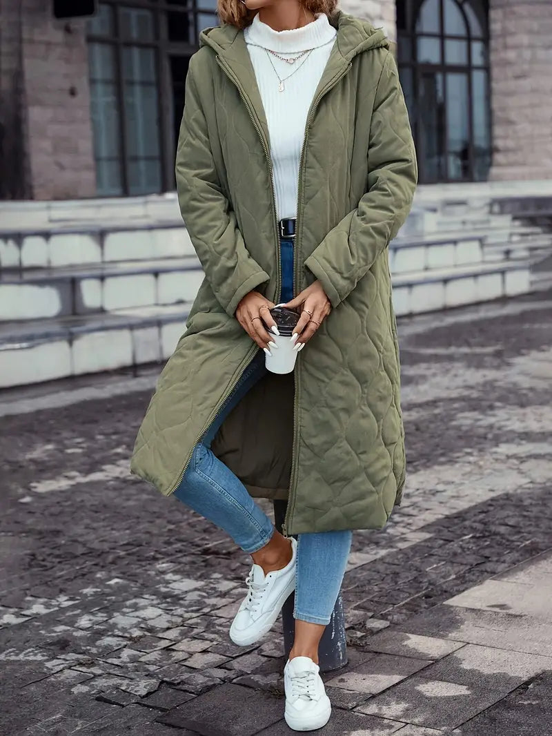 Long-Sleeve Hooded Quilted Cotton Coat