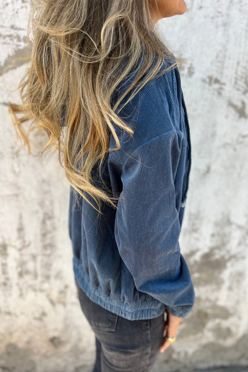 Adjustable Drawstring Teal Zip-Up Hooded Jacket